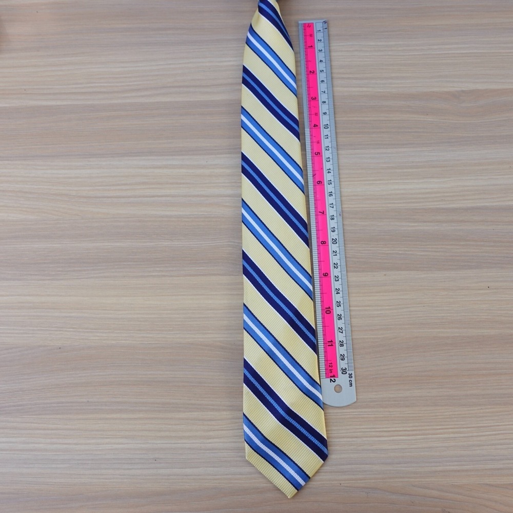 Boys Clip On Tie Striped Repp Blue Cream Navy Necktie Formal Wedding School Kids - Picture 5 of 8